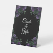 ブラックパープルフローラエレガントなウェディングゴシック 台座サイン (正面)