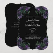 ブラックパープルフローラエレガントなウェディングゴシック 招待状 (正面/裏面)