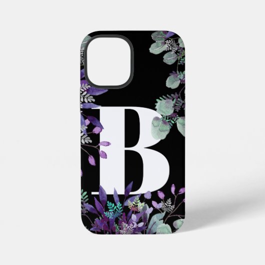 ブラックパープルフローラタイポグラフィカスタム iPhoneケース (裏面)