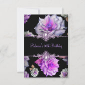 ブラックパープルフローラバースデーパーティーパールイメージ 招待状 (正面)