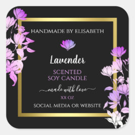 ブラックパープルフローラ製品パッケージングラベル金ゴールド スクエアシール