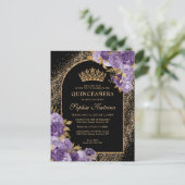 ブラックパープルプラム金ゴールドグリッターフローラキンセアニェラ インビテーションポストカード (スタンド正面)