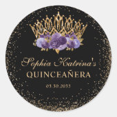 ブラックパープルプラム金ゴールドグリッターフローラキンセアニェラ ラウンドシール (正面)