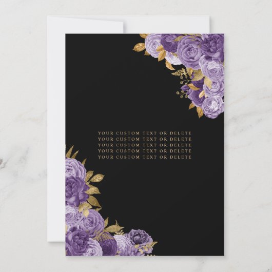 ブラックパープルプラム金ゴールドグリッターフローラキンセアニェラ 招待状 (裏面)