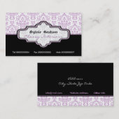 ブラックパープルホワイトダマスクインテリア名刺 名刺 (正面/裏面)