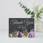 ブラックパープルミニマルフローラサンキューカード ポストカード (スタンド正面)