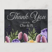 ブラックパープルミニマルフローラサンキューカード ポストカード (正面)