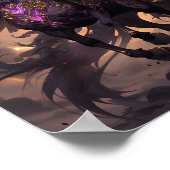 ブラックパープルユニコーンファンタジーアート ポスター (角)