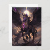 ブラックパープルユニコーンファンタジーアート ポストカード (正面/裏面)