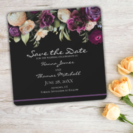 ブラックパープルヴィンテージロマンチックなムーディ結婚フローラ セーブザデート