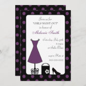 ブラックパープル水玉模様ガールズナイトアウト 招待状 (正面/裏面)