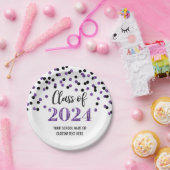 ブラックパープル紙吹雪卒業2024 ペーパープレート (パーティー)
