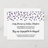 ブラックパープル紙吹雪婚約発表 案内ポストカード (正面/裏面)