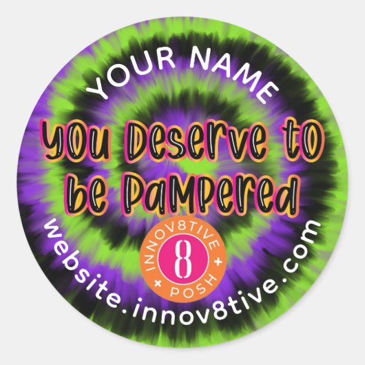 ブラックパープル絞り染めインノフ8ポジティブPohラベル ラウンドシール (正面)