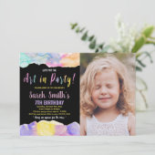 ブラックパープル絵を描誕生日（写真あり） 招待状 (スタンド正面)