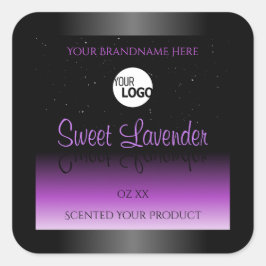 ブラックパープル製品ラベルソフトグリッターロゴ付き スクエアシール
