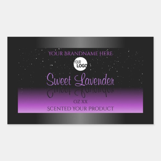 ブラックパープル製品ラベルソフトグリッターロゴ付き 長方形シール (正面)
