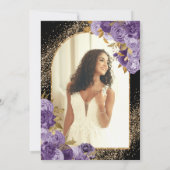 ブラックパープル金ゴールドグリッターフローラ写真キンセアニェラ 招待状 (裏面)