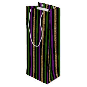 ブラックパープル金ゴールドグリーンマルディグラストライプス ワインギフトバッグ (裏面アングル)