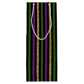 ブラックパープル金ゴールドグリーンマルディグラストライプス ワインギフトバッグ (裏面)