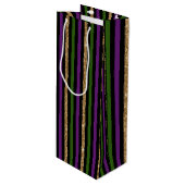 ブラックパープル金ゴールドグリーンマルディグラストライプス ワインギフトバッグ (正面アングル)