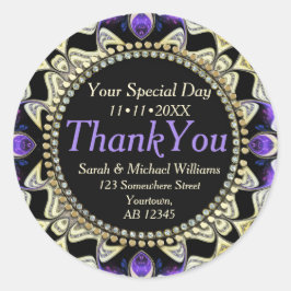 ブラックパープル金ゴールドサンキューステッカー ラウンドシール