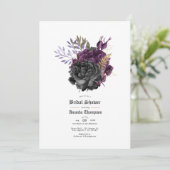 ブラックパープル金ゴールドフローラゴシックブライダルシャワー 招待状 (スタンド正面)