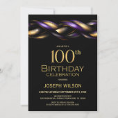 ブラックパープル金ゴールド100th誕生日パーティー 招待状 (正面)