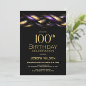 ブラックパープル金ゴールド100th誕生日パーティー 招待状 (スタンド正面)