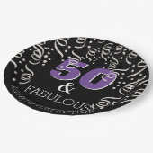 ブラックパープル50の素晴らしい幸せ50歳の誕生日パーティー ペーパープレート (アングル)