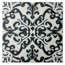 ブラックパープル&ティール（緑がかった色）オンホワイトトスカーナスタイル