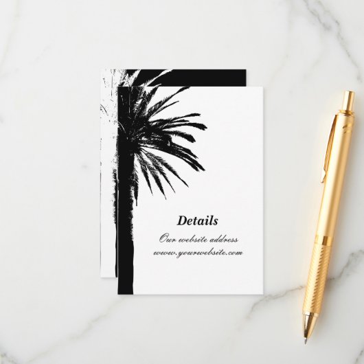 ブラックパームの葉垂直ビーチ結婚式 エンクロージャーカード (正面/裏面インサイチュ)