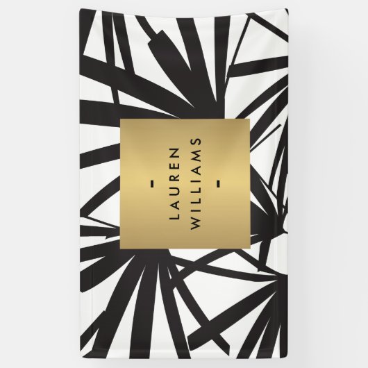 ブラックパームエレガントフロントと金ゴールド銘板ロゴ 横断幕 (縦)