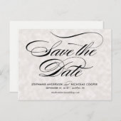 ブラックパールエレガントスクリプト結婚式の日付を保存 案内ポストカード (正面/裏面)