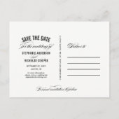 ブラックパールエレガントスクリプト結婚式の日付を保存 案内ポストカード (裏面)