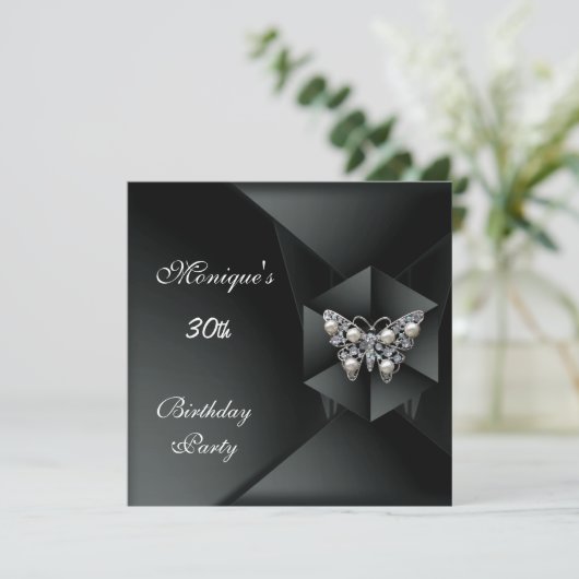 ブラックパールエレガントバタフライジュエル30th誕生日 招待状 (スタンド正面)