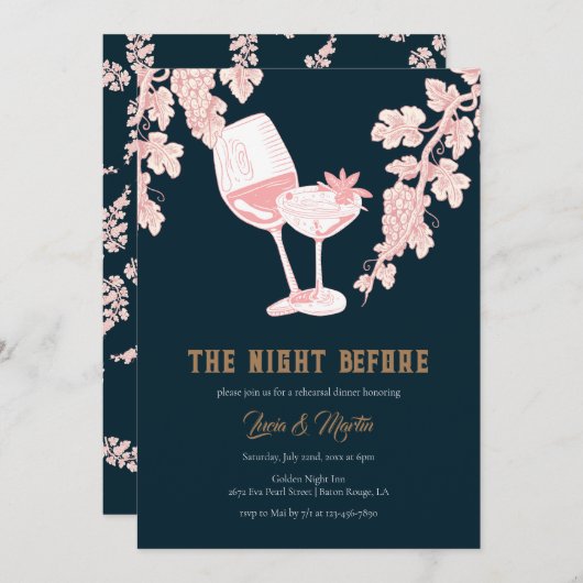 ブラックパールカラーシャンパンリハーサルディナー 招待状 (正面/裏面)