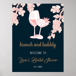 ブラックパールシャンパン レトロ ブライダルシャワー ウェルカム ポスター