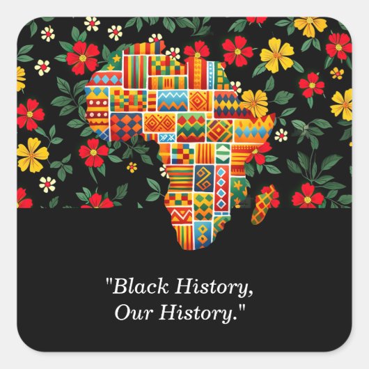 ブラックヒストリ月フローラデザイン スクエアシール (正面)