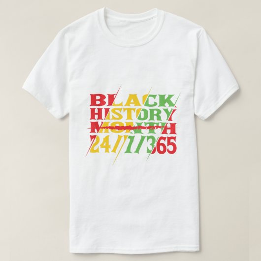 ブラックヒストリ月24/7/365、ブラックプライド、アフリカ Tシャツ (デザイン正面)