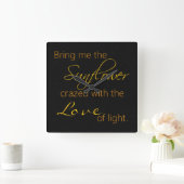 ブラックヒマワリ引用文時計 スクエア壁時計 (ホーム)