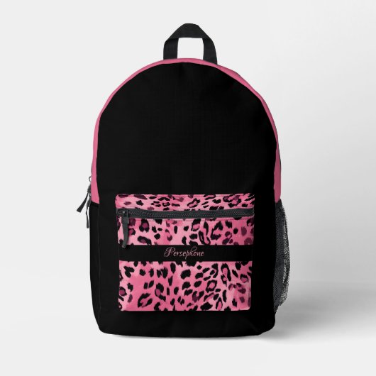 ブラックヒョウ型とピンクヒョウ型の蝶 プリントバックパック (正面)