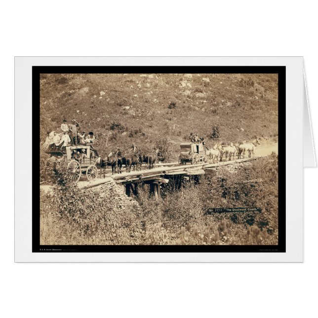 ブラックヒルズWY 1889年を渡す2つの駅馬車 (正面横)