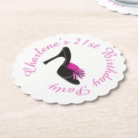 ブラックヒール付き黒水玉模様 ペーパーコースター (アングル)