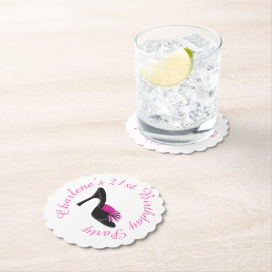 ブラックヒール付き黒水玉模様 ペーパーコースター (インサイチュ)