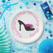 ブラックヒール付き黒水玉模様 ペーパープレート (パーティー)