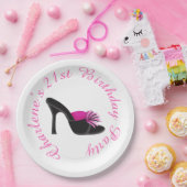 ブラックヒール付き黒水玉模様 ペーパープレート (パーティー)