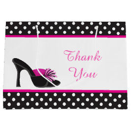 ブラックヒール付き黒水玉模様 ラージペーパーバッグ