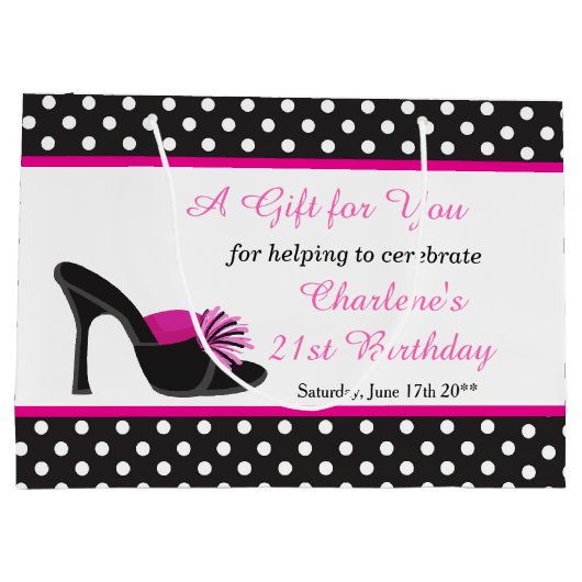 ブラックヒール付き黒水玉模様 ラージペーパーバッグ (裏面)