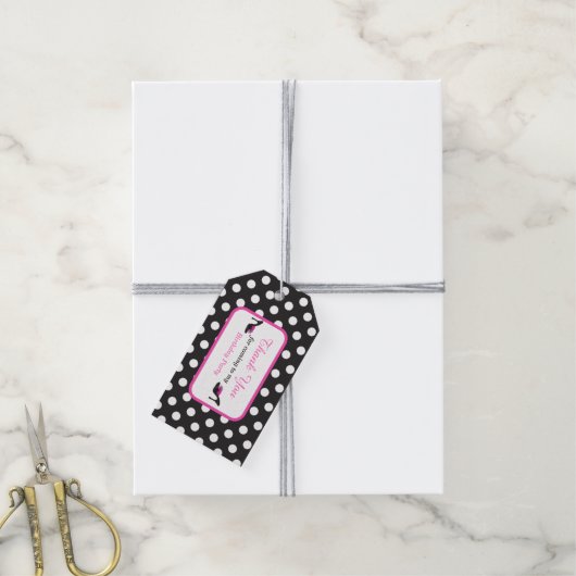 ブラックヒール靴とブラック水玉模様ギフトラベル ギフトタグ (より糸付き)